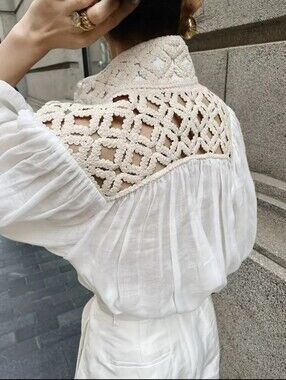 Spring and Autumn Fashion Elegant Hollow-Out Lace Patchwork Pleated Loose Casual